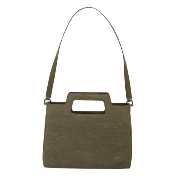 Salvatore Ferragamo Gancini Shoulder Bag Canvas Khaki Auth 117786 - Picture 2 of 16